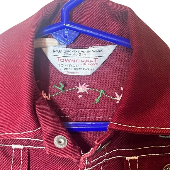 Vintage Towncraft Jr Boys Embroidered Maroon Denim Jacket W/ Rooster size 3 - Picture 5 of 11